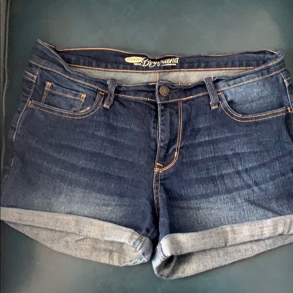 Denim boyfriend shorts.